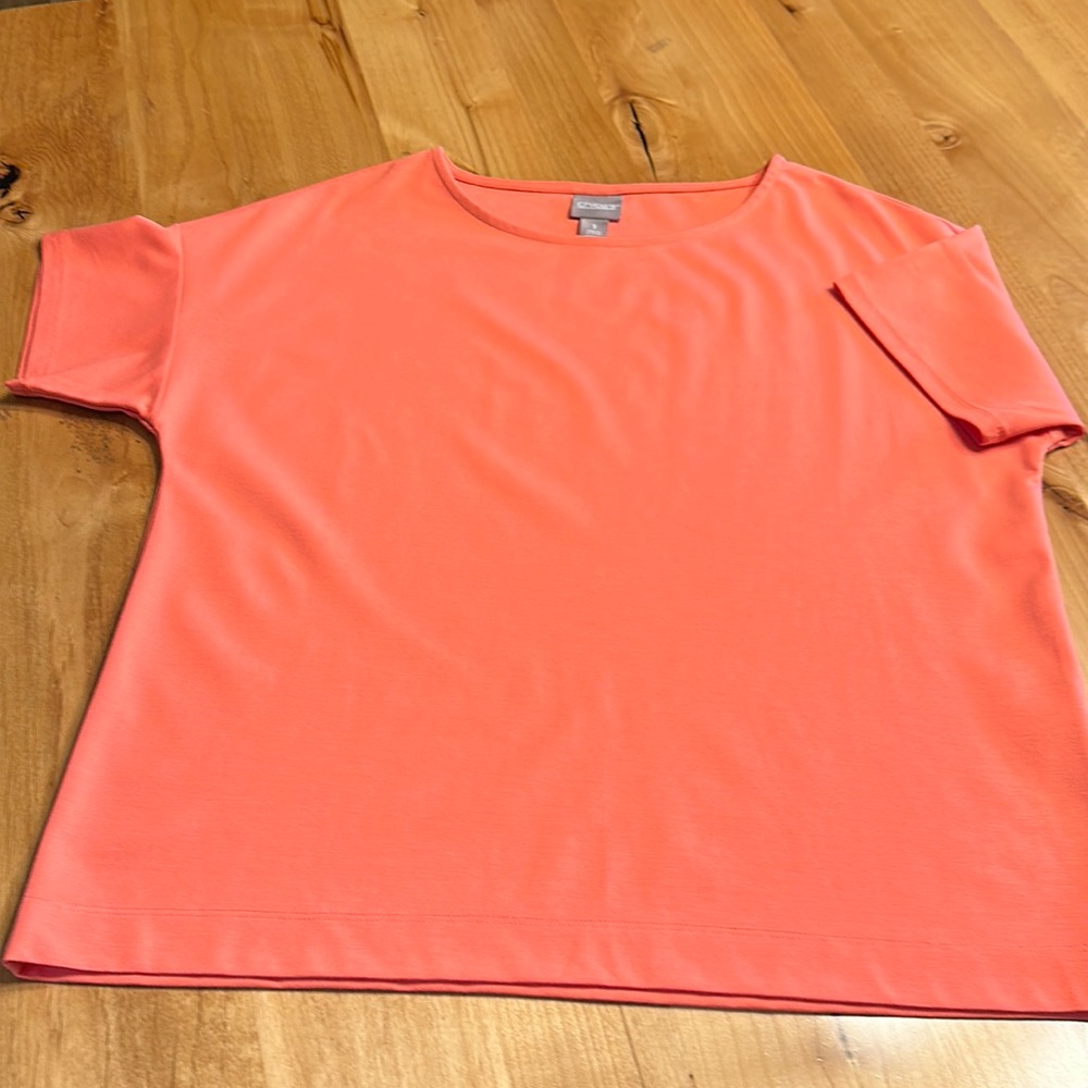 Chico’s salmon colored short sleeve tee.